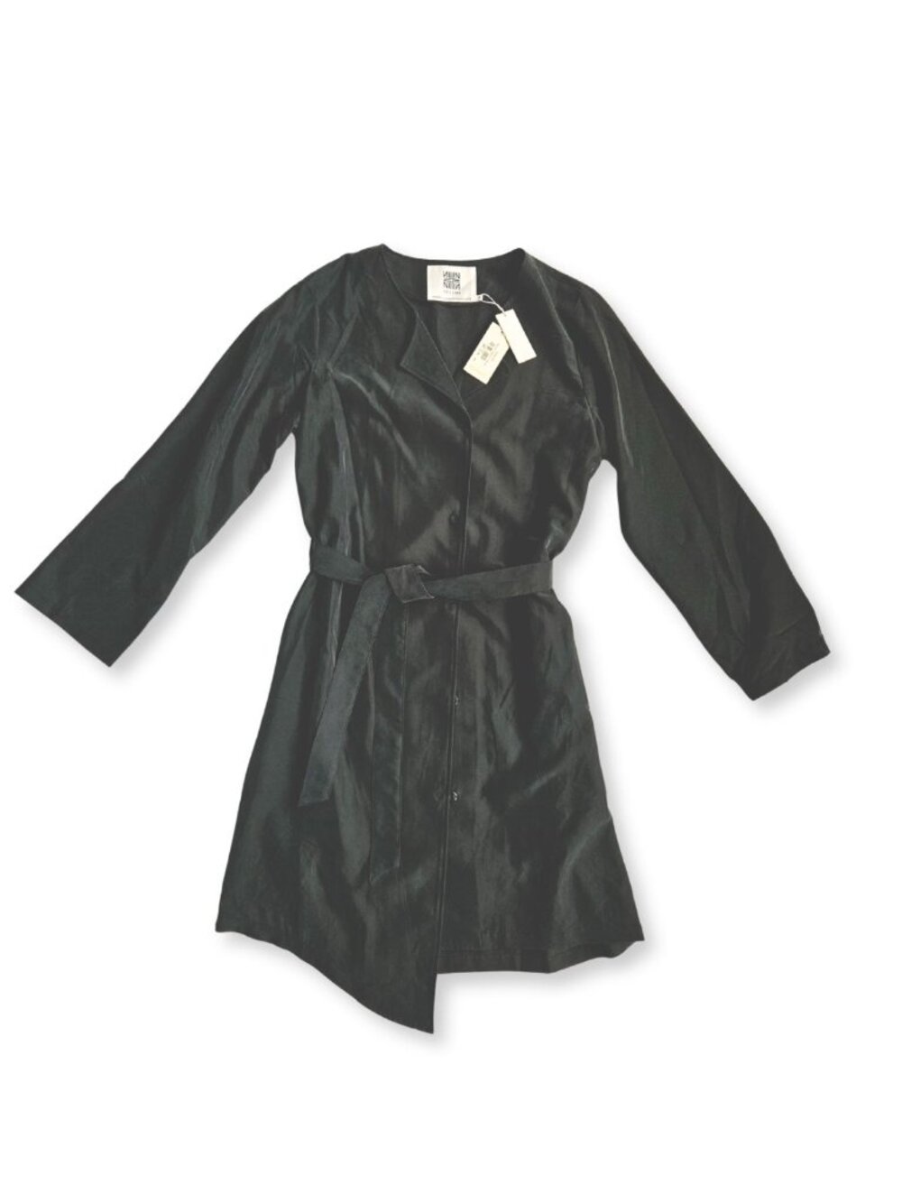 NWT Kestan Black Belted Long Sleeve Notch Neck Shirt Dress Size M